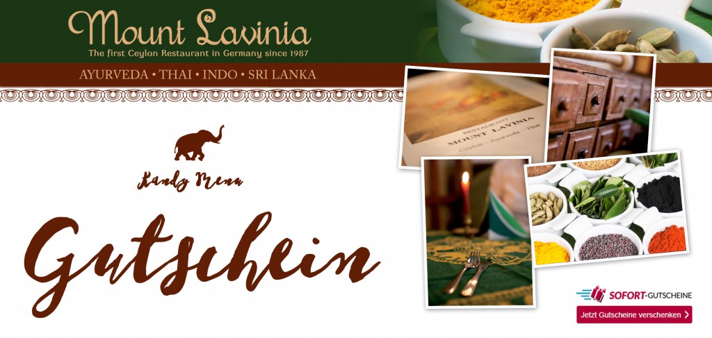 Restaurant Mount Lavinia Gutschein-Kandy-Menu