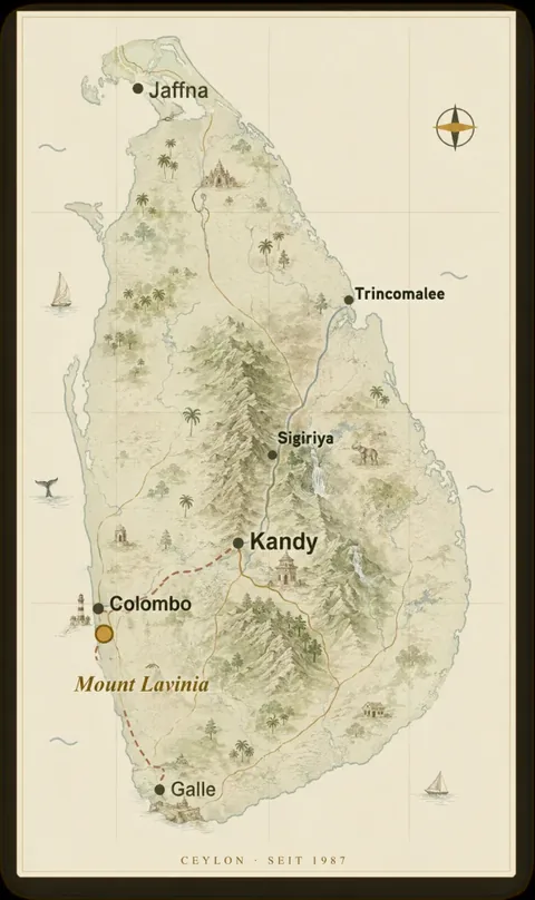 Karte von Sri Lanka mit Colombo, Kandy, Galle und Mount Lavinia