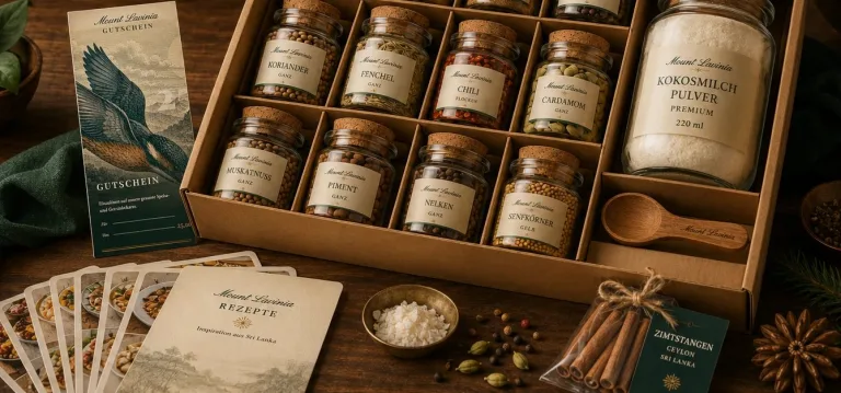 Gutschein und Gewürzbox als Geschenkset, KI-generiertes Bild