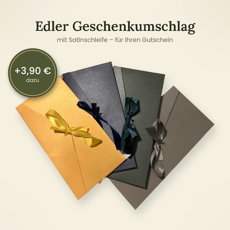 Edler Geschenkumschlag mit Satinschleife in vier Farben, +3,90 € zum Gutschein