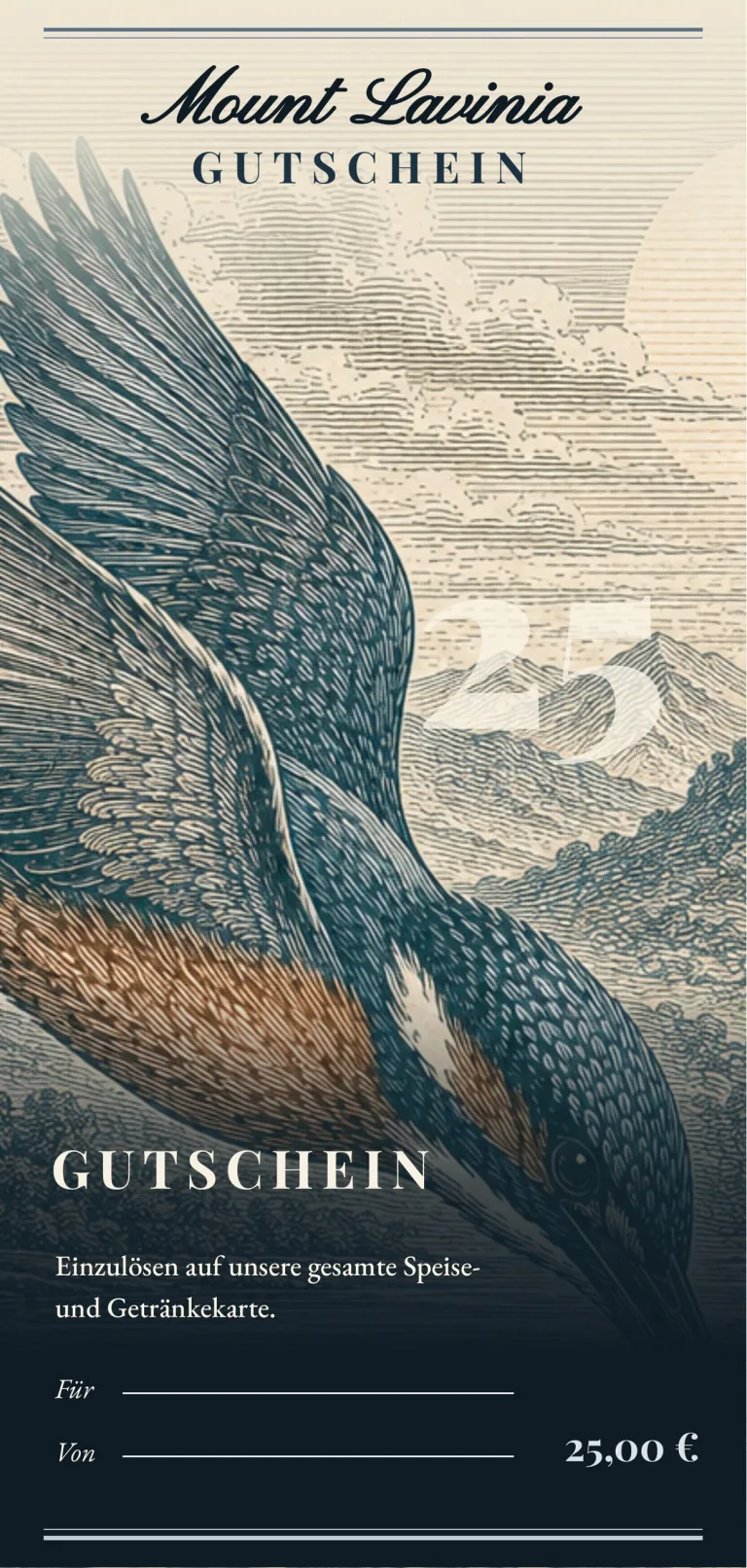 Gutschein 25 € mit Eisvogel-Motiv