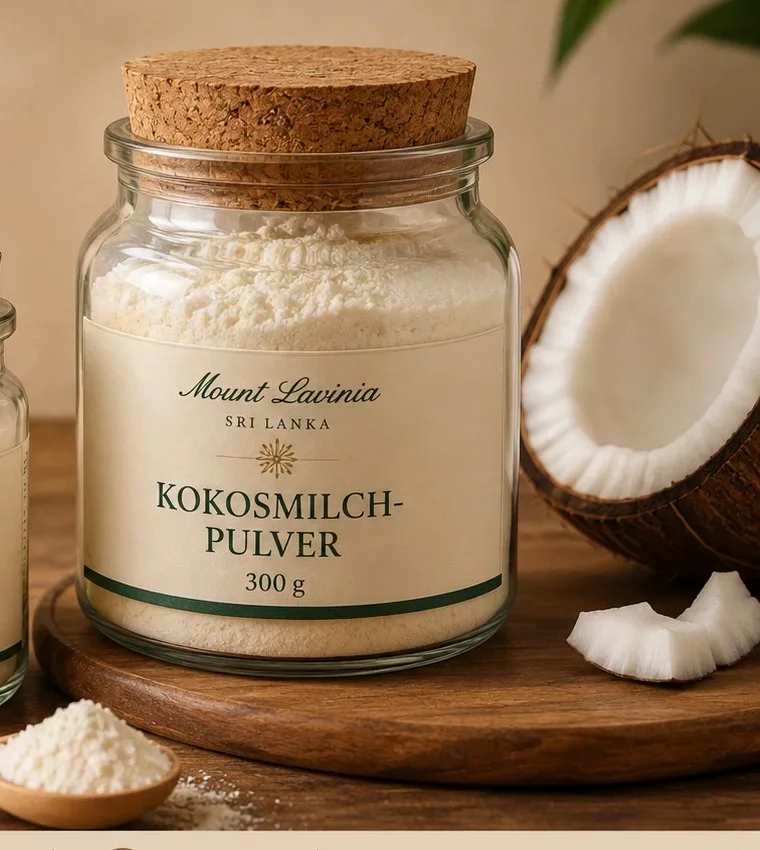 Kokosmilchpulver in zwei Gläsern, KI-generiertes Bild